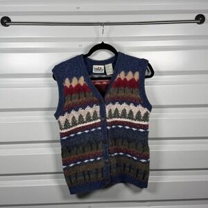 Northern Reflections Vintage Scenic Fair Isle Wool Blend Sweater Vest Blue M